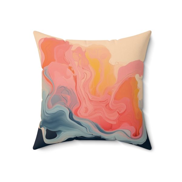 Aqueous Expression in Navy and Peachy Pastels 01 - Spun Polyester Square Pillow - Image 10