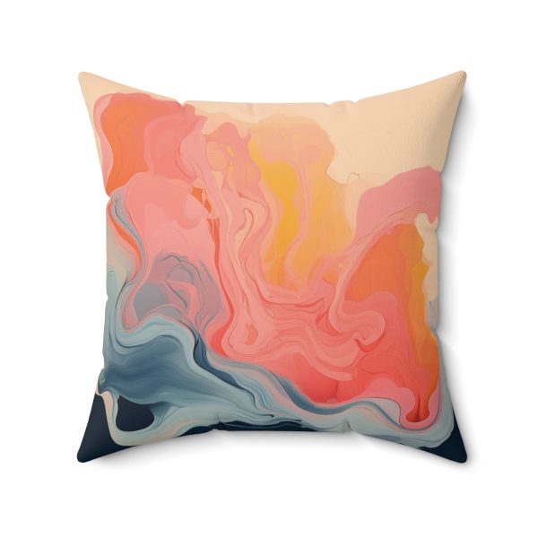 Aqueous Expression in Navy and Peachy Pastels 01 - Spun Polyester Square Pillow - Image 2