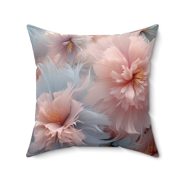 Powder Pink and Baby Blue Feathery Floral - Spun Polyester Square Pillow