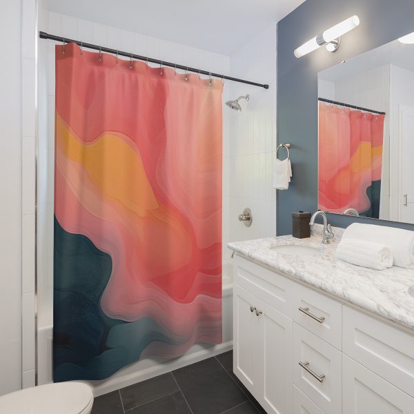 Aqueous Expression in Navy and Peachy Pastels 02 - Shower Curtain - Image 2