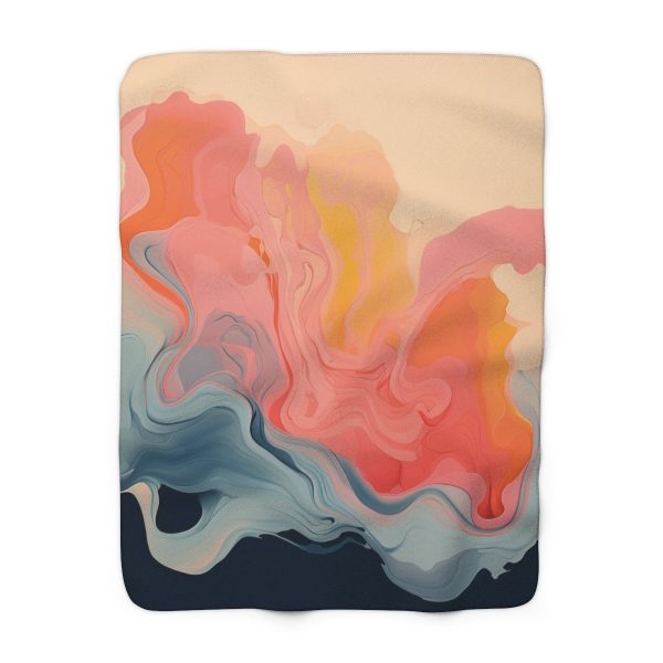 Aqueous Expression in Navy and Peachy Pastels 01 - Sherpa Fleece Blanket - Image 5