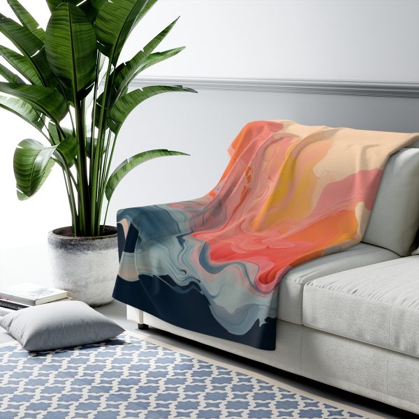 Aqueous Expression in Navy and Peachy Pastels 01 - Sherpa Fleece Blanket - Image 7