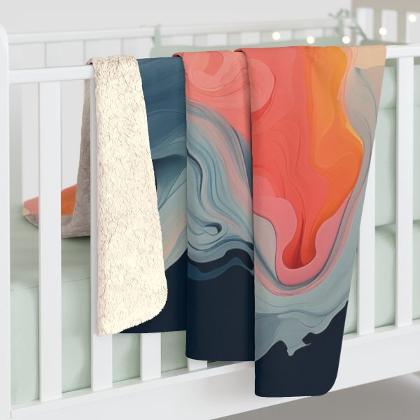 Aqueous Expression in Navy and Peachy Pastels 01 - Sherpa Fleece Blanket - Image 8