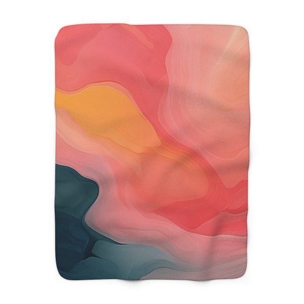 Aqueous Expression in Navy and Peachy Pastels 02 - Sherpa Fleece Blanket - Image 5