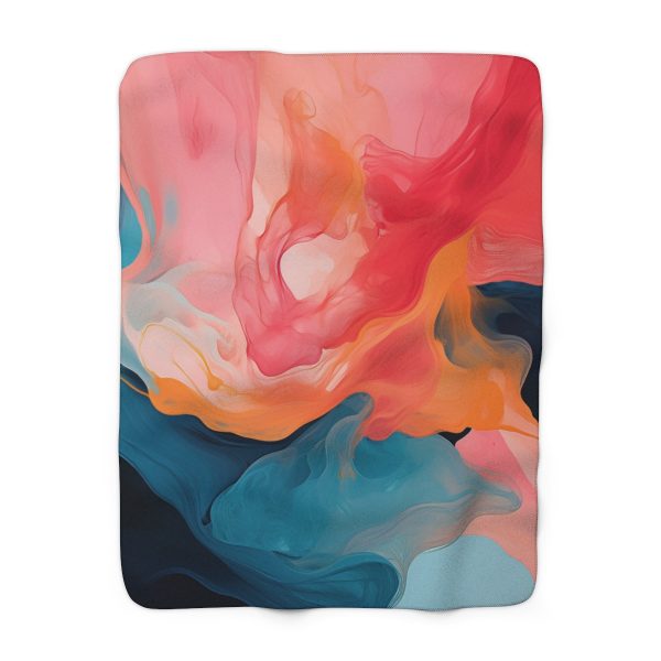 Aqueous Expression in Navy and Peachy Pastels 03 - Sherpa Fleece Blanket - Image 5