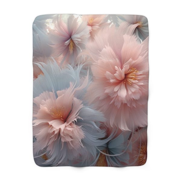 Powder Pink and Baby Blue Feathery Floral - Sherpa Fleece Blanket - Image 5