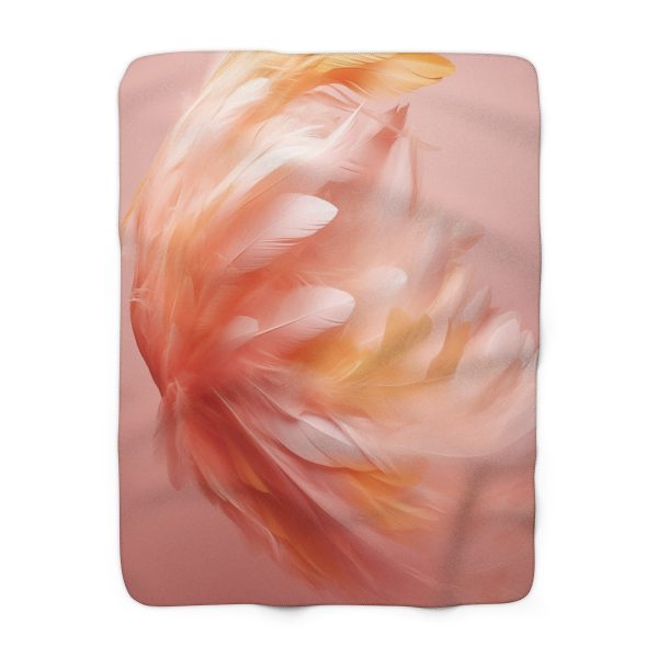 Lovely Fuzzy Feathers in Peach 02 - Sherpa Fleece Blanket - Image 5