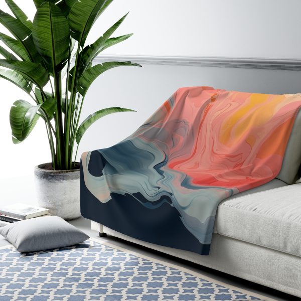 Aqueous Expression in Navy and Peachy Pastels 01 - Sherpa Fleece Blanket - Image 3