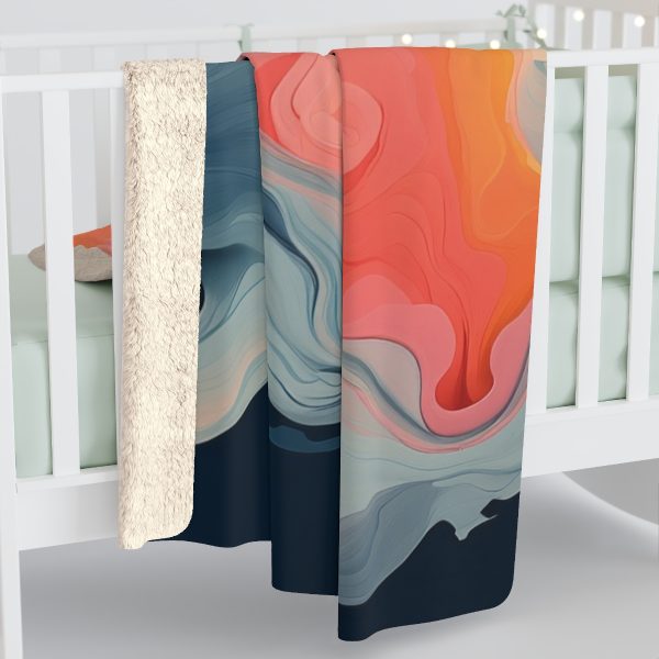 Aqueous Expression in Navy and Peachy Pastels 01 - Sherpa Fleece Blanket - Image 4