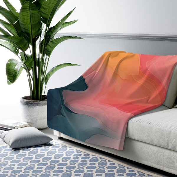 Aqueous Expression in Navy and Peachy Pastels 02 - Sherpa Fleece Blanket - Image 3