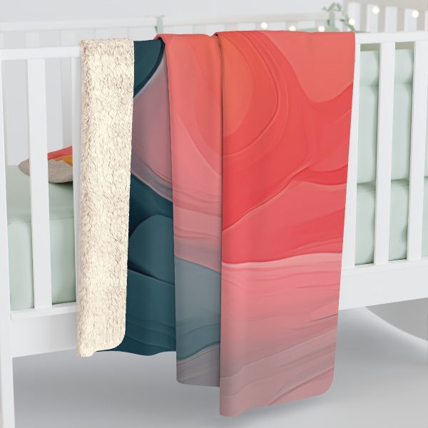 Aqueous Expression in Navy and Peachy Pastels 02 - Sherpa Fleece Blanket - Image 4