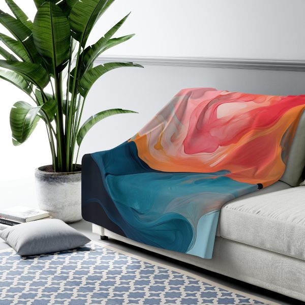 Aqueous Expression in Navy and Peachy Pastels 03 - Sherpa Fleece Blanket - Image 3