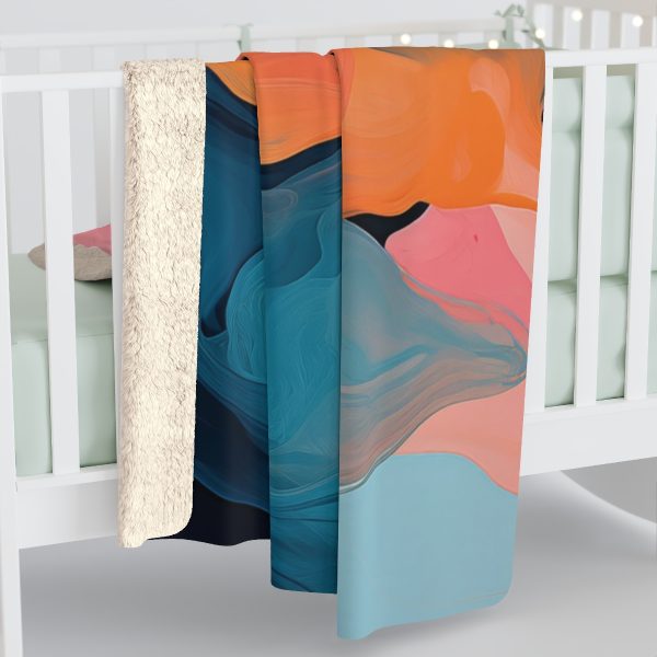 Aqueous Expression in Navy and Peachy Pastels 03 - Sherpa Fleece Blanket - Image 4