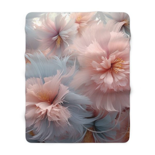 Powder Pink and Baby Blue Feathery Floral - Sherpa Fleece Blanket