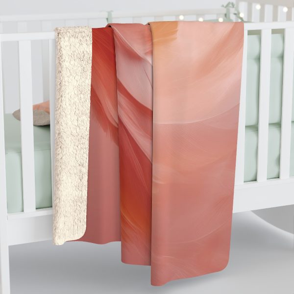 Lovely Fuzzy Feathers in Peach 02 - Sherpa Fleece Blanket - Image 4