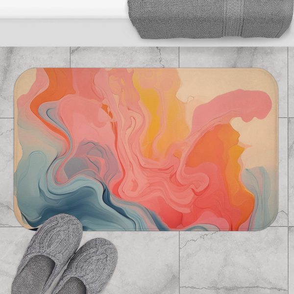 Aqueous Expression in Navy and Peachy Pastels 01 - Bath Mat - Image 4