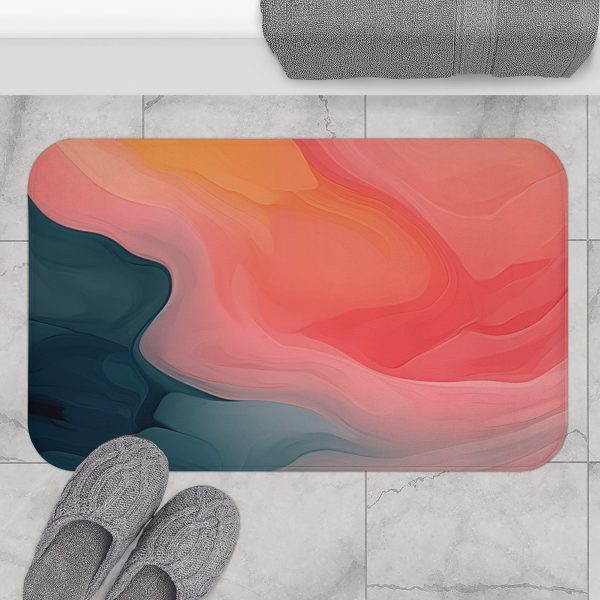 Aqueous Expression in Navy and Peachy Pastels 02 - Bath Mat - Image 4