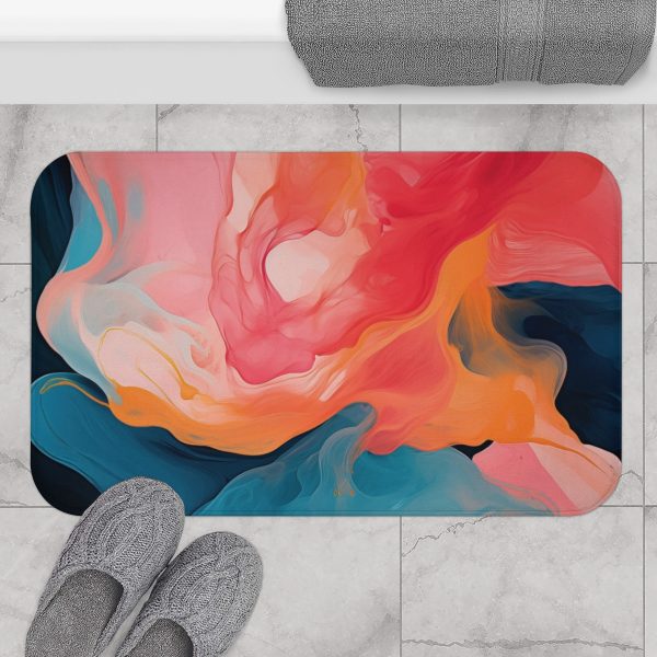 Aqueous Expression in Navy and Peachy Pastels 03 - Bath Mat - Image 4