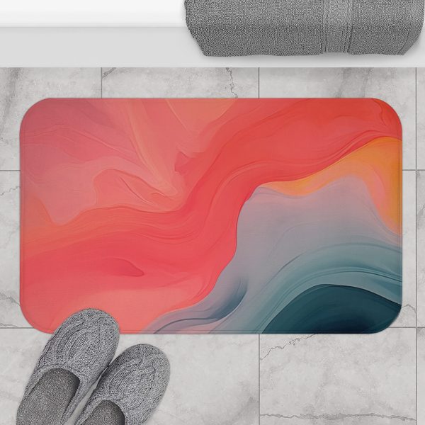 Aqueous Expression in Navy and Peachy Pastels 04 - Bath Mat - Image 4