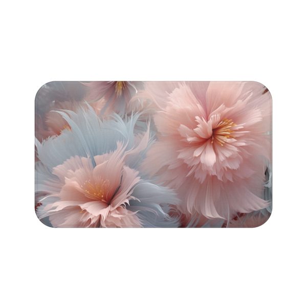 Powder Pink and Baby Blue Feathery Floral - Bath Mat