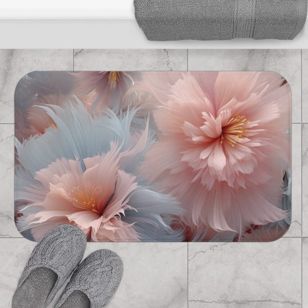 Powder Pink and Baby Blue Feathery Floral - Bath Mat - Image 4