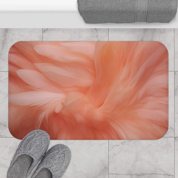 Lovely Fuzzy Feathers in Peach 01 - Bath Mat - Image 4