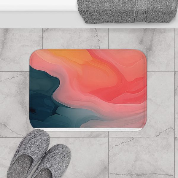 Aqueous Expression in Navy and Peachy Pastels 02 - Bath Mat - Image 8