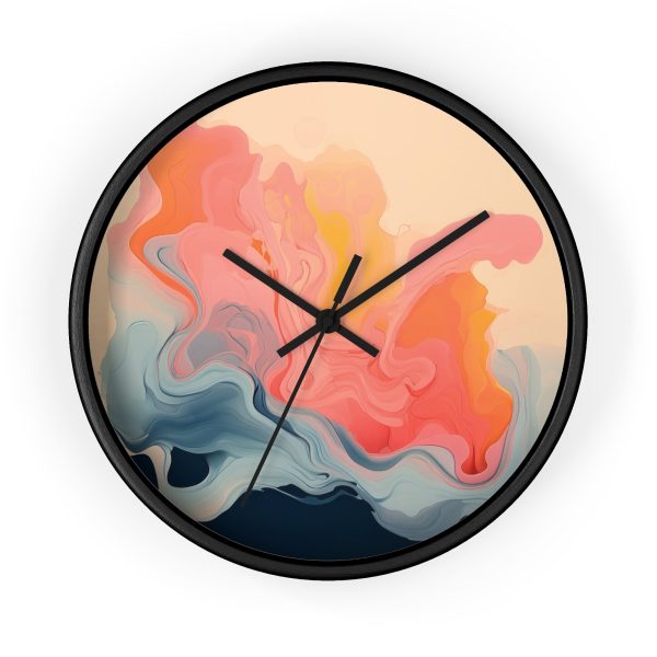 Aqueous Expression in Navy and Peachy Pastels 01 - Wood Frame Wall Clock - Image 4