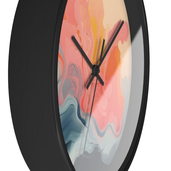 Aqueous Expression in Navy and Peachy Pastels 01 - Wood Frame Wall Clock - Image 5