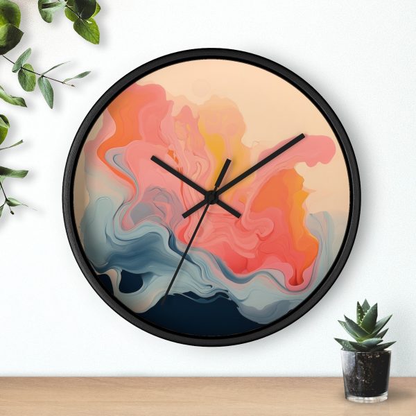 Aqueous Expression in Navy and Peachy Pastels 01 - Wood Frame Wall Clock - Image 6