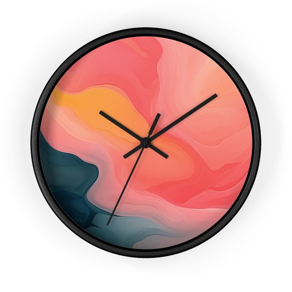 Aqueous Expression in Navy and Peachy Pastels 02 - Wood Frame Wall Clock - Image 4