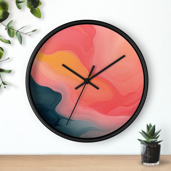 Aqueous Expression in Navy and Peachy Pastels 02 - Wood Frame Wall Clock - Image 6