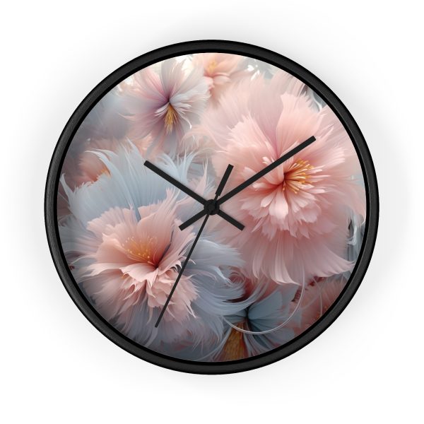 Powder Pink and Baby Blue Feathery Floral - Wood Frame Wall Clock - Image 4