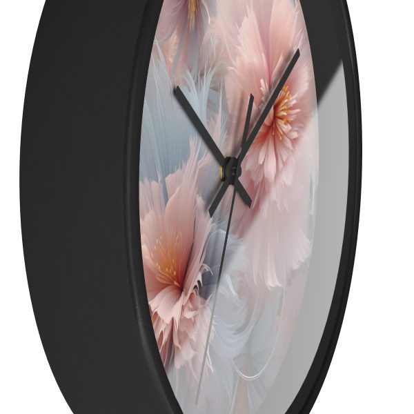 Powder Pink and Baby Blue Feathery Floral - Wood Frame Wall Clock - Image 5