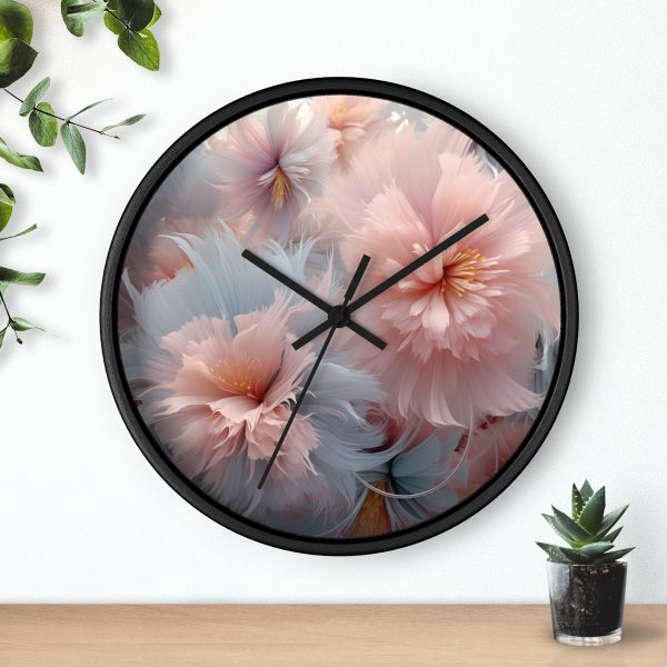 Powder Pink and Baby Blue Feathery Floral - Wood Frame Wall Clock - Image 6