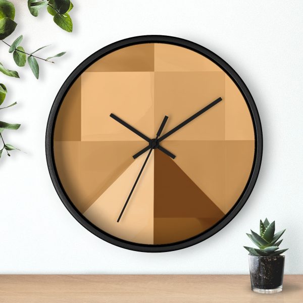 Soft Geometric Pyramid 01 in Honey Yellow Tone - Wood Frame Wall Clock - Image 6