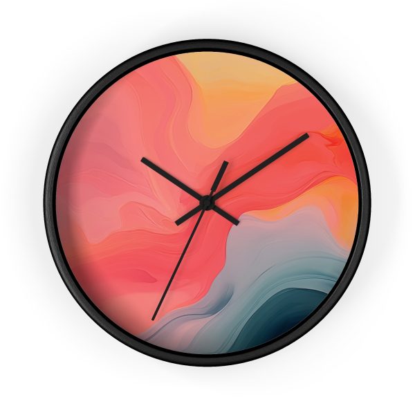 Aqueous Expression in Navy and Peachy Pastels 04 - Wood Frame Wall Clock - Image 4