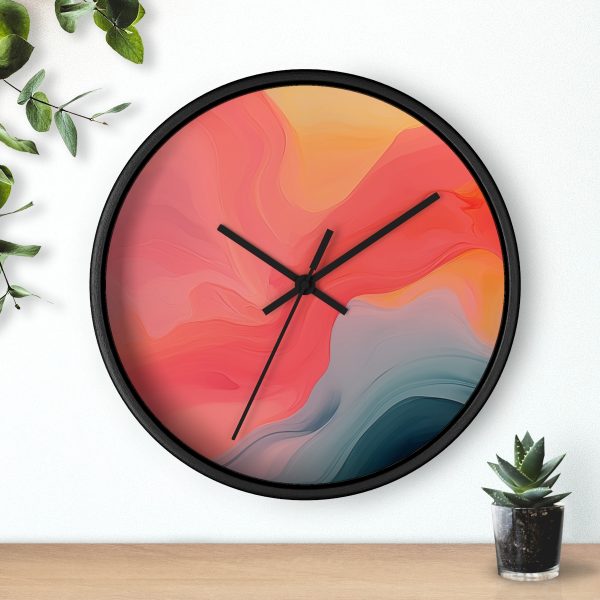 Aqueous Expression in Navy and Peachy Pastels 04 - Wood Frame Wall Clock - Image 6