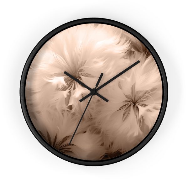 Soft Fantasy Feather Puffs in Peach Puree Tone - Wood Frame Wall Clock - Image 4