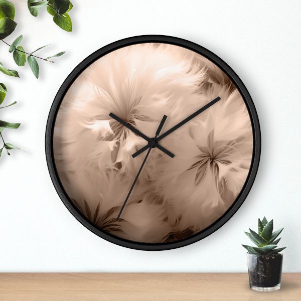 Soft Fantasy Feather Puffs in Peach Puree Tone - Wood Frame Wall Clock - Image 6