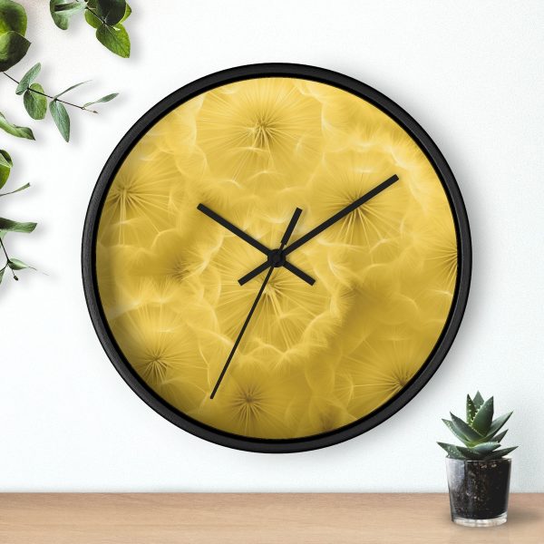 Dandelion Down Motif in Super Lemon Tone - Wood Frame Wall Clock - Image 6