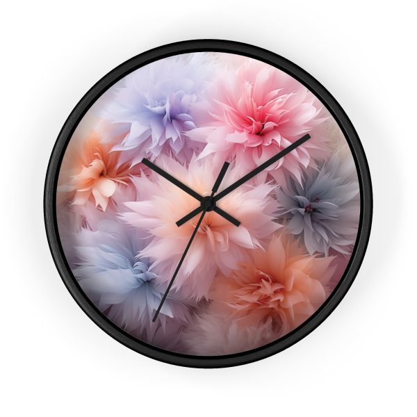 Pastel Palette Fantasy Feather Puffs - Wood Frame Wall Clock - Image 4