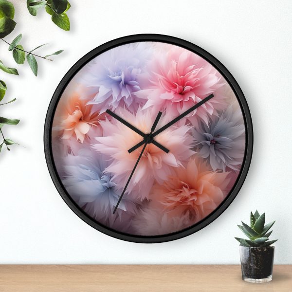 Pastel Palette Fantasy Feather Puffs - Wood Frame Wall Clock - Image 6