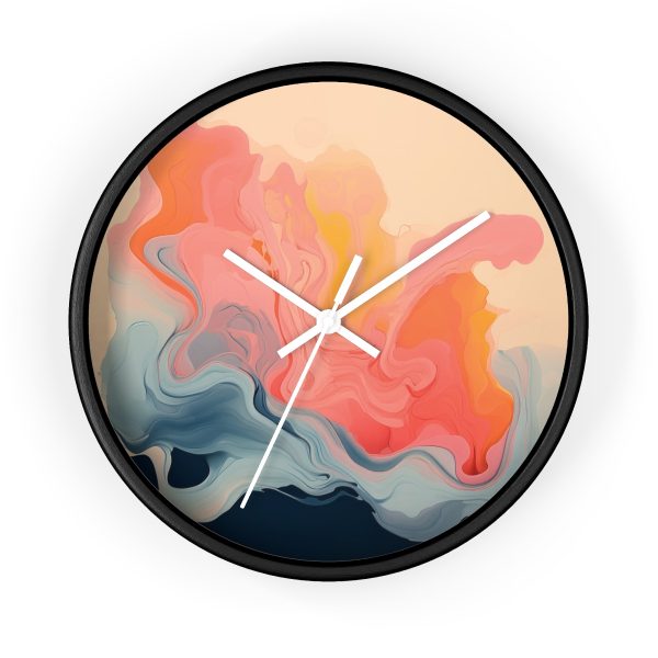 Aqueous Expression in Navy and Peachy Pastels 01 - Wood Frame Wall Clock - Image 7