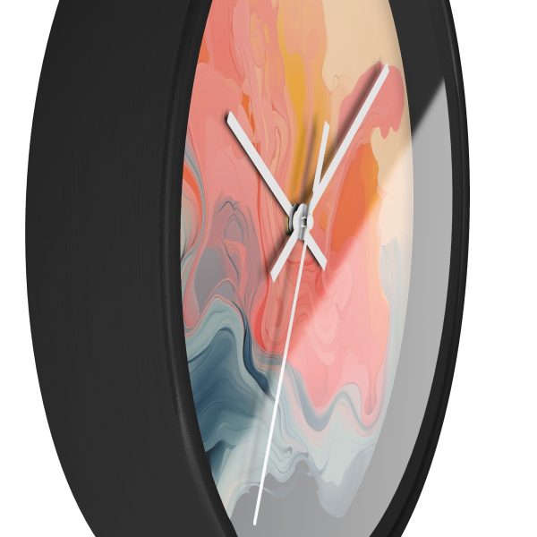 Aqueous Expression in Navy and Peachy Pastels 01 - Wood Frame Wall Clock - Image 8