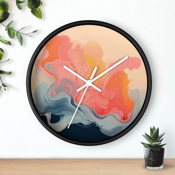 Aqueous Expression in Navy and Peachy Pastels 01 - Wood Frame Wall Clock - Image 9