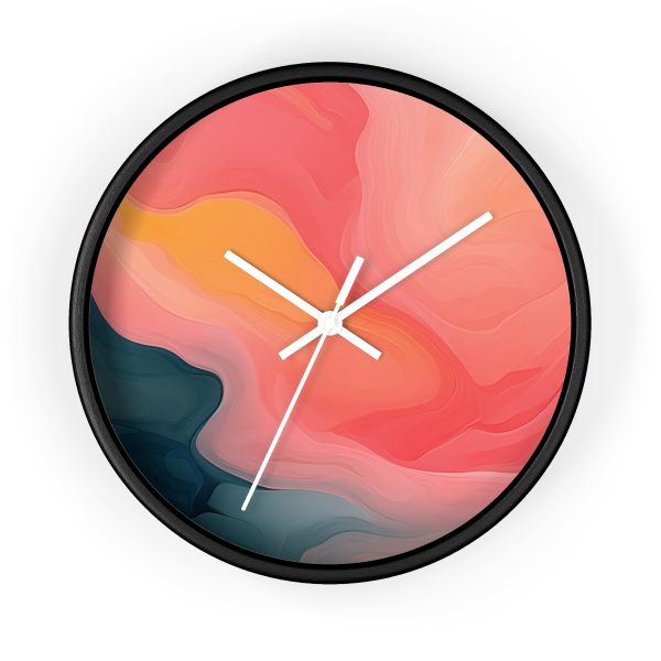 Aqueous Expression in Navy and Peachy Pastels 02 - Wood Frame Wall Clock - Image 7