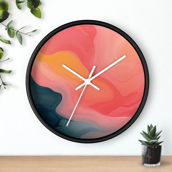 Aqueous Expression in Navy and Peachy Pastels 02 - Wood Frame Wall Clock - Image 9