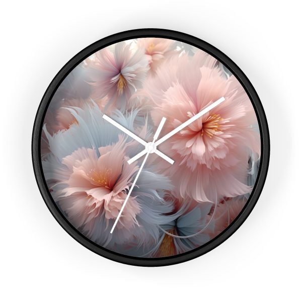 Powder Pink and Baby Blue Feathery Floral - Wood Frame Wall Clock - Image 7