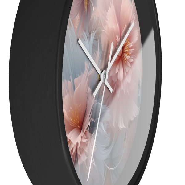 Powder Pink and Baby Blue Feathery Floral - Wood Frame Wall Clock - Image 8